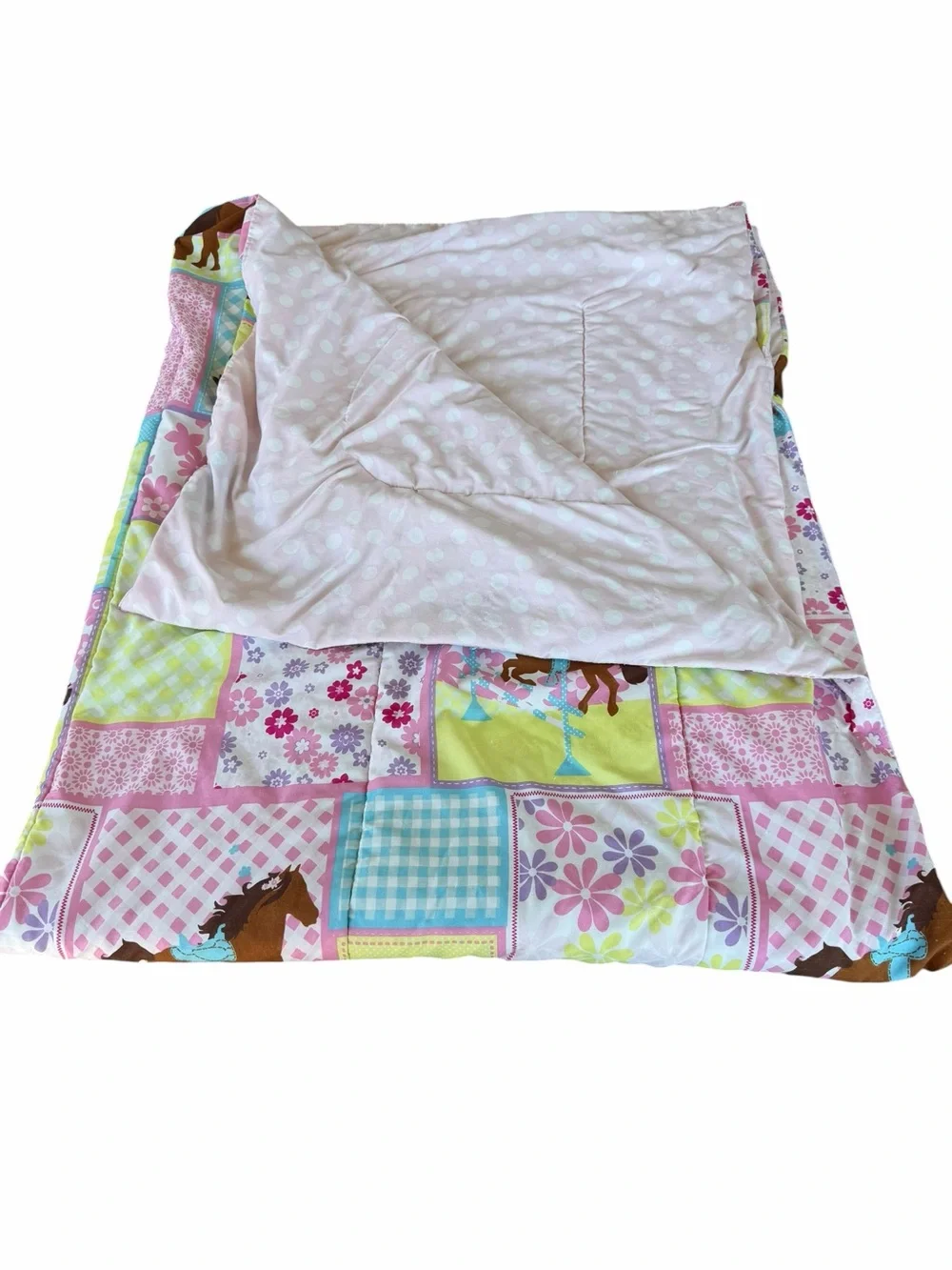 Y2K Circo Pretty Horses Pink Patchwork Pony Barn Polkadot Twin Comforter READ